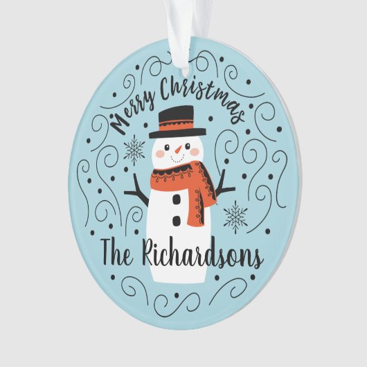 かわいい雪だるまクリスマスセラミックオーナメント オーナメント (正面)