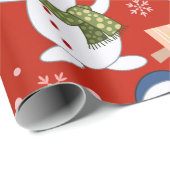 かわいい雪だるまクリスマスツリーギフトパターン ラッピングペーパー (ロールコーナー)