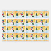 かわいい雪だるまクリスマスツリー冬のパターンキッズ ラッピングペーパーシート (正面2)