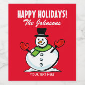 かわいい雪だるまクリスマスハッピーホリデーズパーソナライズされた ワインラベル (シングルラベル)