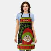 かわいい雪だるまクリスマスパーソナライズされたインスピレーション エプロン (着用した状態)