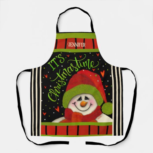 かわいい雪だるまクリスマスパーソナライズされたインスピレーション エプロン (正面)