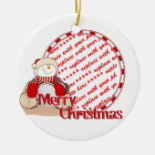 かわいい雪だるまクリスマスフォトフレーム セラミックオーナメント (正面)