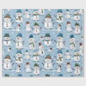 かわいい雪だるまクリスマスブルーパターンホリデー ラッピングペーパー (フラット)