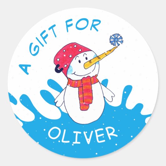 かわいい雪だるまクリスマスプレゼントラベル 子供へ ラウンドシール (正面)