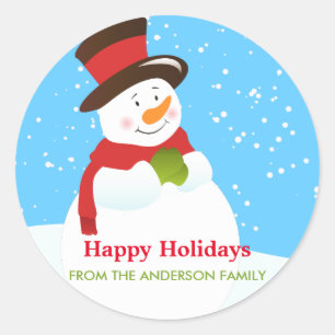 かわいい雪だるまクリスマスホリデーパーティーステッカー ラウンドシール