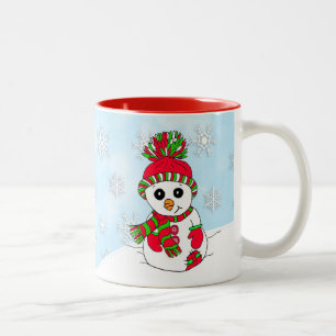 かわいい雪だるまクリスマスホリデー ツートーンマグカップ