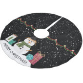かわいい雪だるまクリスマスホワイト&ブラック ブラッシュドポリエステルツリースカート (アングル)