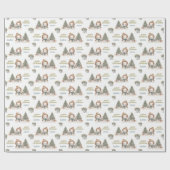 かわいい雪だるまクリスマスヴィンテージブルーネーム文字 ラッピングペーパー (フラット)