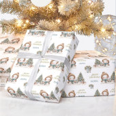 かわいい雪だるまクリスマスヴィンテージブルーネーム文字 ラッピングペーパー