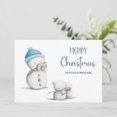 かわいい雪だるまクリスマス写真ビジネスロゴ シーズンカード (スタンド正面)