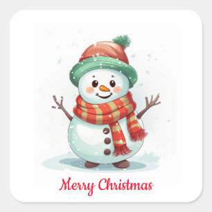 かわいい雪だるまクリスマス スクエアシール
