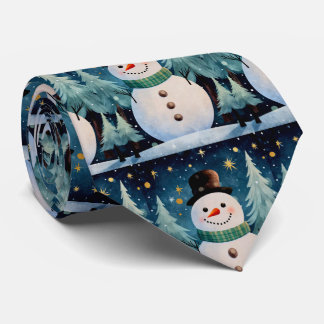 かわいい雪だるまクリスマス ネクタイ
