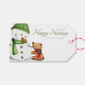 かわいい雪だるまグリーンクリスマス ギフトタグ (正面(横))