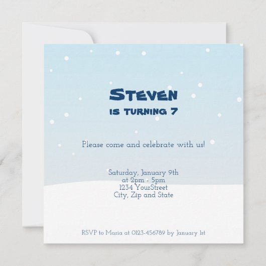 かわいい雪だるまサイン – 誕生日招待状 招待状 (裏面)