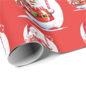 かわいい雪だるまサンタクリスマスズスイートキャンディーケインパターン ラッピングペーパー (ロールコーナー)