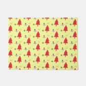 かわいい雪だるまサンタクリスマスツリーシームレスパターン ドアマット (正面)