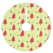 かわいい雪だるまサンタクリスマスツリーシームレスパターン ブラッシュドポリエステルツリースカート (正面)