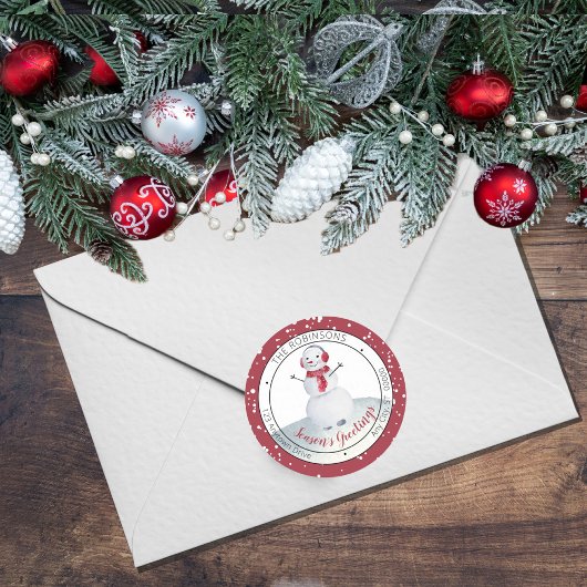 かわいい雪だるまシーズンズグリーティングファミリー ラウンドシール