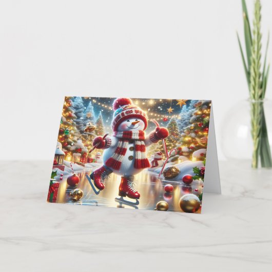 かわいい雪だるまスカーフと冬の帽子 シーズンカード (正面)