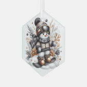 かわいい雪だるまスキー ガラスオーナメント (正面左)