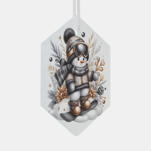 かわいい雪だるまスキー ガラスオーナメント (正面右)