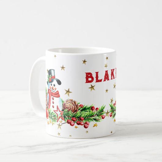 かわいい雪だるまスター名前をカスタムするクリスマスマグ コーヒーマグカップ (正面左)