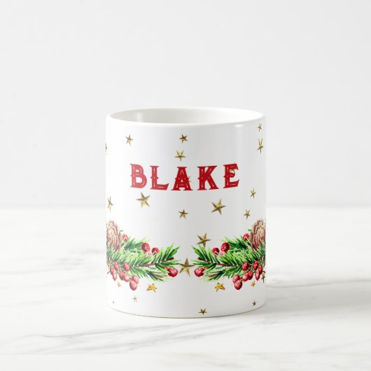 かわいい雪だるまスター名前をカスタムするクリスマスマグ コーヒーマグカップ (中央)