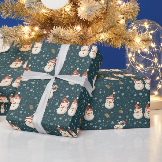 かわいい雪だるまスノードグリーンクリスマス ラッピングペーパー (クリスマス)