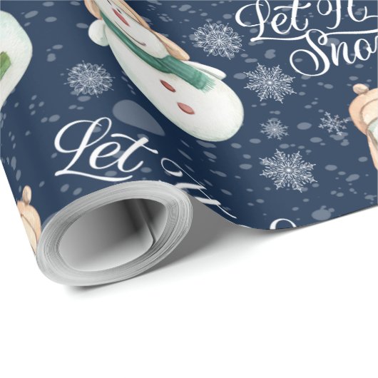 かわいい雪だるまスノーフレークお洒落クリスマス ラッピングペーパー (ロールコーナー)