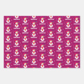 かわいい雪だるまスノーフレークとキッズクリスマス ラッピングペーパーシート (正面)