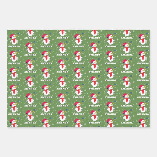 かわいい雪だるまスノーフレークとキッズクリスマス ラッピングペーパーシート (正面3)