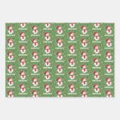 かわいい雪だるまスノーフレークとキッズクリスマス ラッピングペーパーシート (正面2)