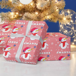 かわいい雪だるまスノーフレークとキッズクリスマス ラッピングペーパー
