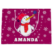 かわいい雪だるまスノーフレークとキッズクリスマス ラージペーパーバッグ (正面)