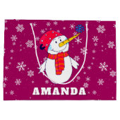 かわいい雪だるまスノーフレークとキッズクリスマス ラージペーパーバッグ (裏面)