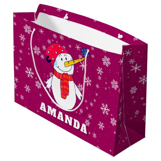 かわいい雪だるまスノーフレークとキッズクリスマス ラージペーパーバッグ (裏面アングル)
