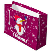 かわいい雪だるまスノーフレークとキッズクリスマス ラージペーパーバッグ (正面アングル)