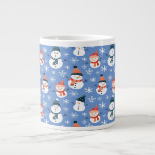 かわいい雪だるまスノーフレークのシームレスパターンクリスマス ジャンボコーヒーマグカップ
