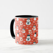 かわいい雪だるまスノーフレークのシームレスパターンクリスマス マグカップ (正面左)