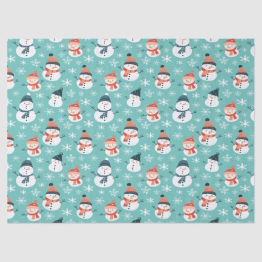 かわいい雪だるまスノーフレークのシームレスパターンクリスマス 薄葉紙 (正面)