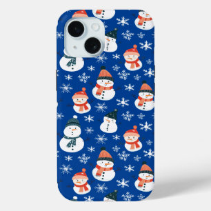 かわいい雪だるまスノーフレークのシームレスパターンクリスマス iPhone 15ケース