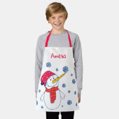 かわいい雪だるまスノーフレークスケッチクリスマス エプロン (着用した状態)