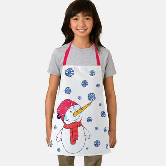 かわいい雪だるまスノーフレークスケッチ冬の子供 エプロン (インサイチュ)