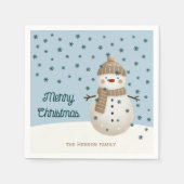 かわいい雪だるまスノーフレークスケッチ名クリスマス スタンダードカクテルナプキン (正面)