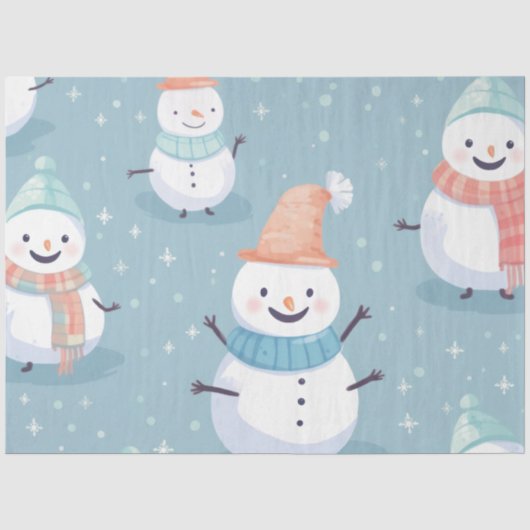 かわいい雪だるまスノーフレーク氷ブルークリスマス 薄葉紙 (正面)