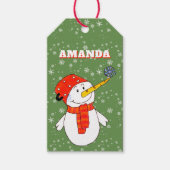 かわいい雪だるまスノーフレークkidの名前クリスマス ギフトタグ (正面)