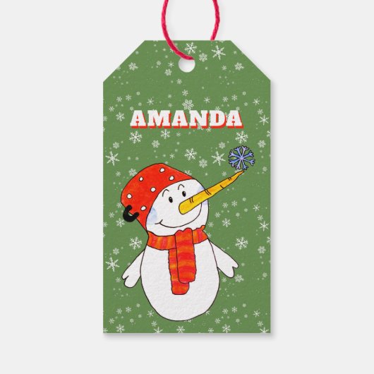 かわいい雪だるまスノーフレークkidの名前クリスマス ギフトタグ (裏面)