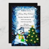 かわいい雪だるまツリークリスマスパーティの招待状 招待状 (正面/裏面)