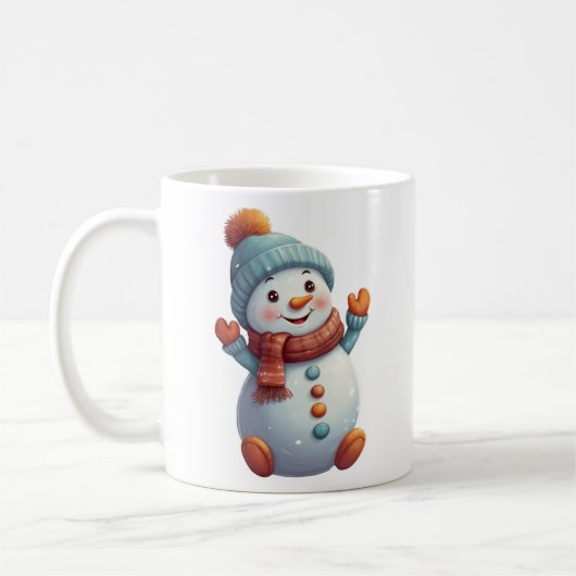 かわいい雪だるまティール（緑がかった色）オレンジウィンターコーヒーマグ コーヒーマグカップ (左)